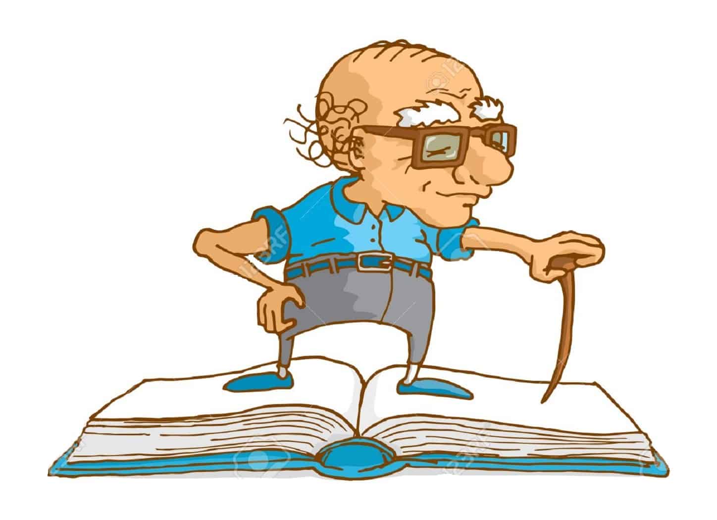 Senior man standing on book as wisdom or knowledge